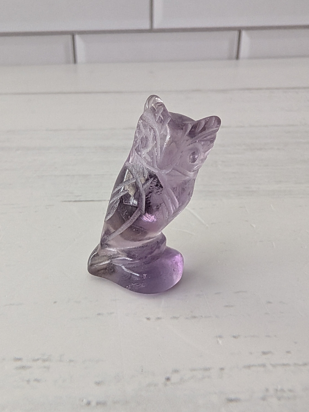 Purple Amethyst Crystal Owl Figurine 1" mini Hand-Carved Gemstone Pocket Stone